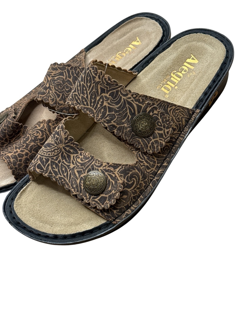 Alegría Sandra Freedom Rock Slide Tan Suede with Black Print 40 US 9.5 10